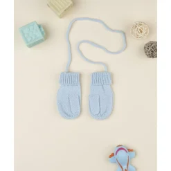 Manoplas de bebé azules con bordado de osito