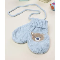 Manoplas de bebé azules con bordado de osito