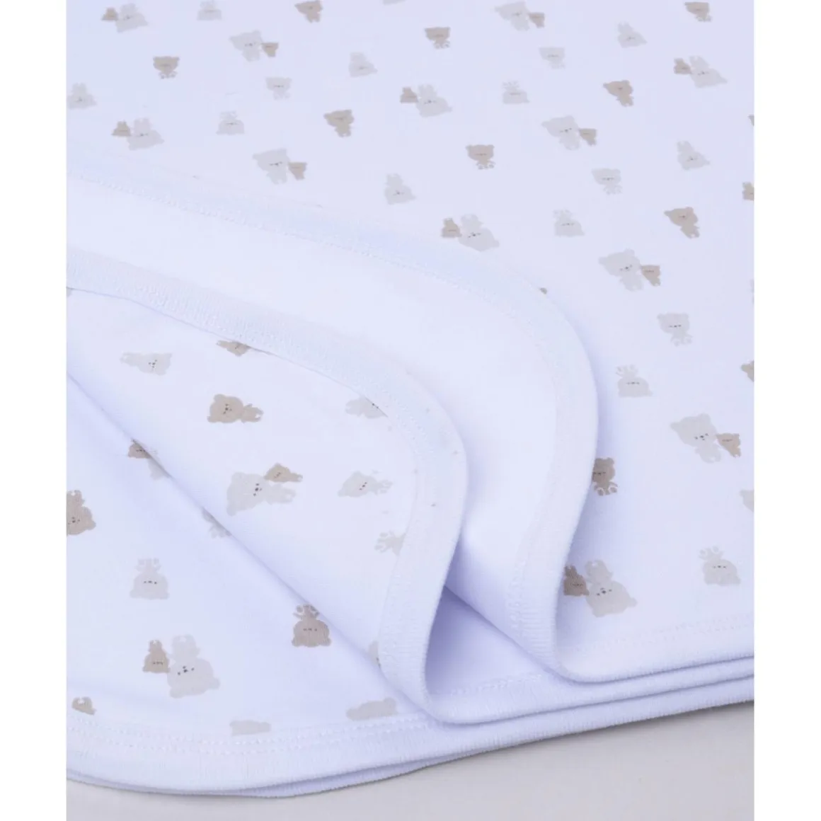 Manta interlock blanca con ositos para recién nacido