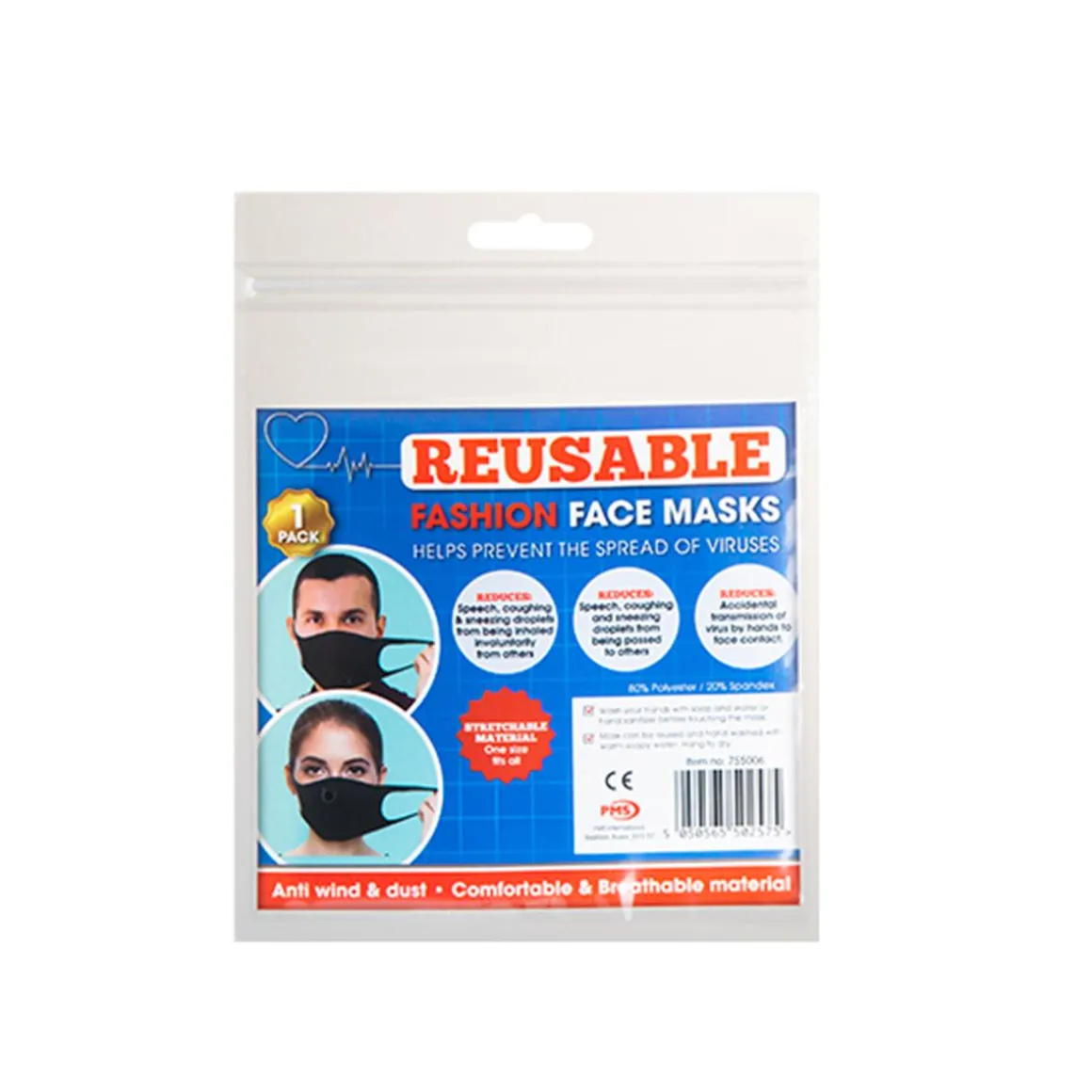 Mascarilla protección de spandex reutilizable 1 ud Azul