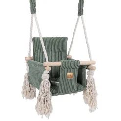 MeowBaby - Columpio Infantil de Interior Cuadrado Color Verde Oliva “Square Swing Olive Green”