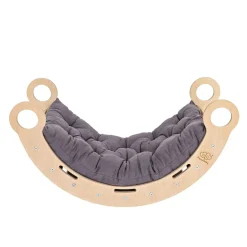 MeowBaby - Mecedora Infantil de Madera Natural con Escalera y Cojín Gris “Medium Dream Rocker Classic”