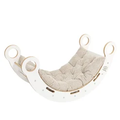 MeowBaby - Mecedora Infantil Blanca con Cojín Beige “Medium Dream Rocker White Wood”