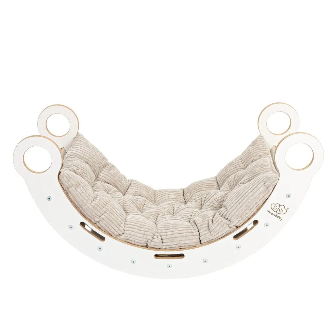 MeowBaby - Mecedora Infantil Blanca con Escalera y Cojín Beige “Medium Dream Rocker White Wood”