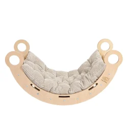 MeowBaby - Mecedora Infantil de Madera Natural con Tobogán, Escalera y Cojín Beige “Medium Dream Rocker Classic”