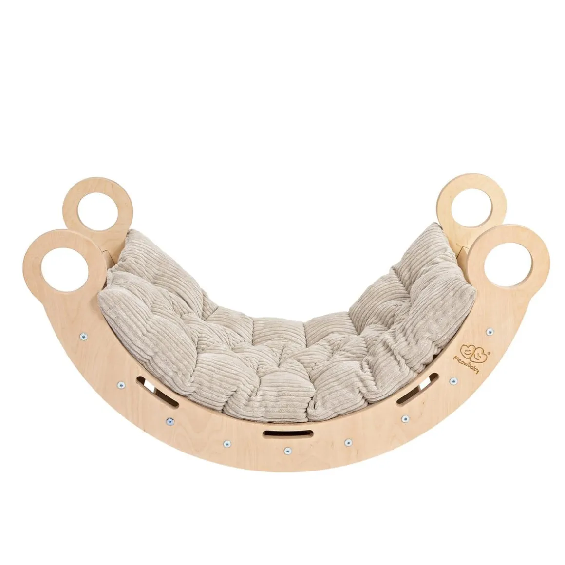 MeowBaby - Mecedora Infantil de Madera Natural con Tobogán, Escalera y Cojín Beige “Medium Dream Rocker Classic”