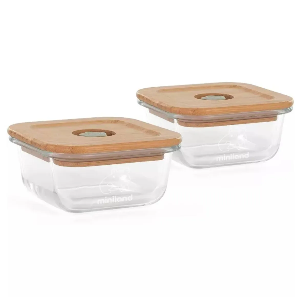 Miniland - Pack to Go 2 Recipientes de Vidrio y Funda - EcoSquare