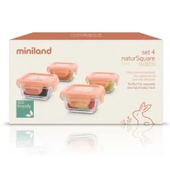 Miniland - Set 4 Recipientes de Vidrio Naranja - Natursquare Bunny