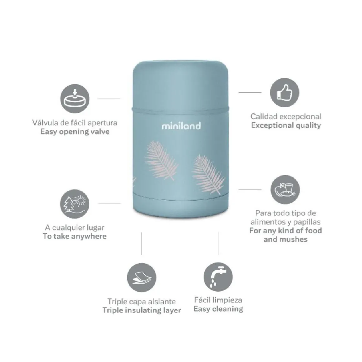 Miniland - Termo para sólidos 600 ml Thermy Palms