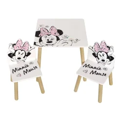 Minnie Mouse - Conjunto de mesa y sillas infantiles en madera, diseño Minnie Mouse ㅤ