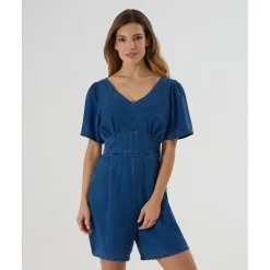 Mono corto premamá de denim con punto smock