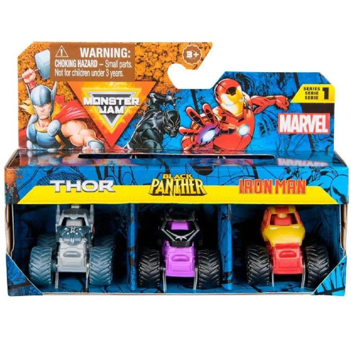 Monster Jam - Pack 3 Mini vehículos Marvel (varios modelos)