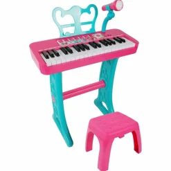 Music Star - Teclado con taburete rosa