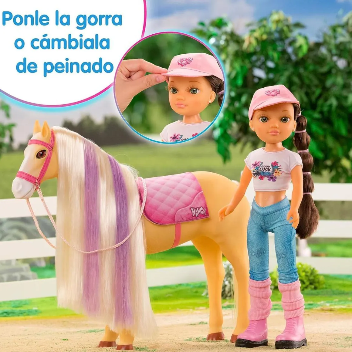 Nancy - Muñeca articulada con caballo y accesorios de cuidado ㅤ