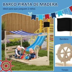 Outsunny - Arenero de madera Barco pirata