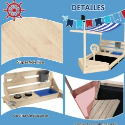 Outsunny - Arenero de madera Barco pirata