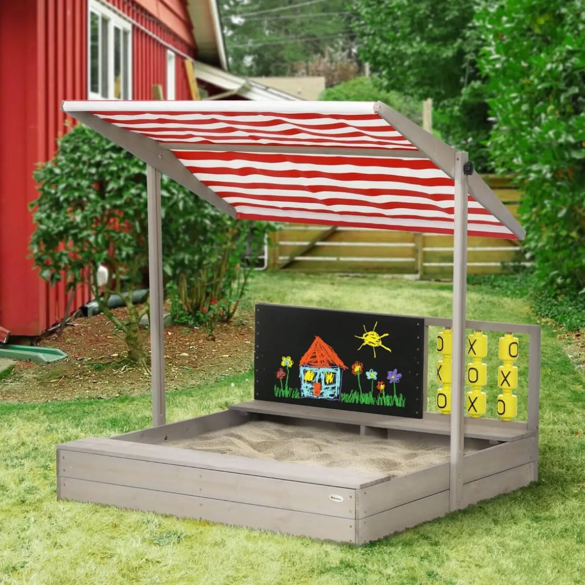 Outsunny - Arenero de madera con toldo y pizarra