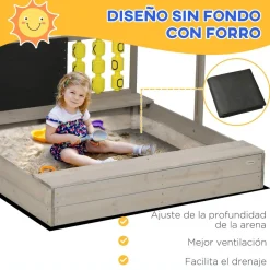 Outsunny - Arenero de madera con toldo y pizarra