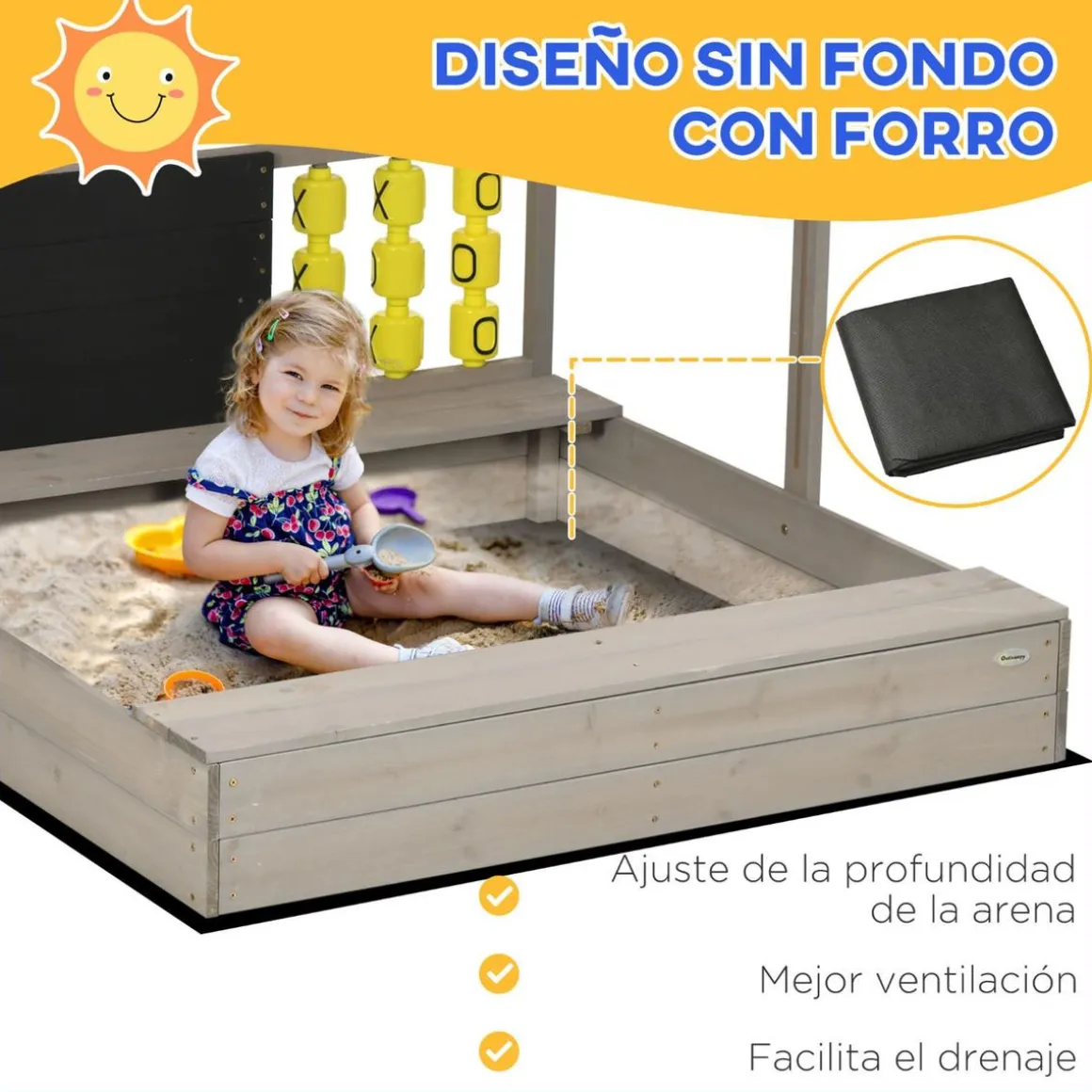 Outsunny - Arenero de madera con toldo y pizarra