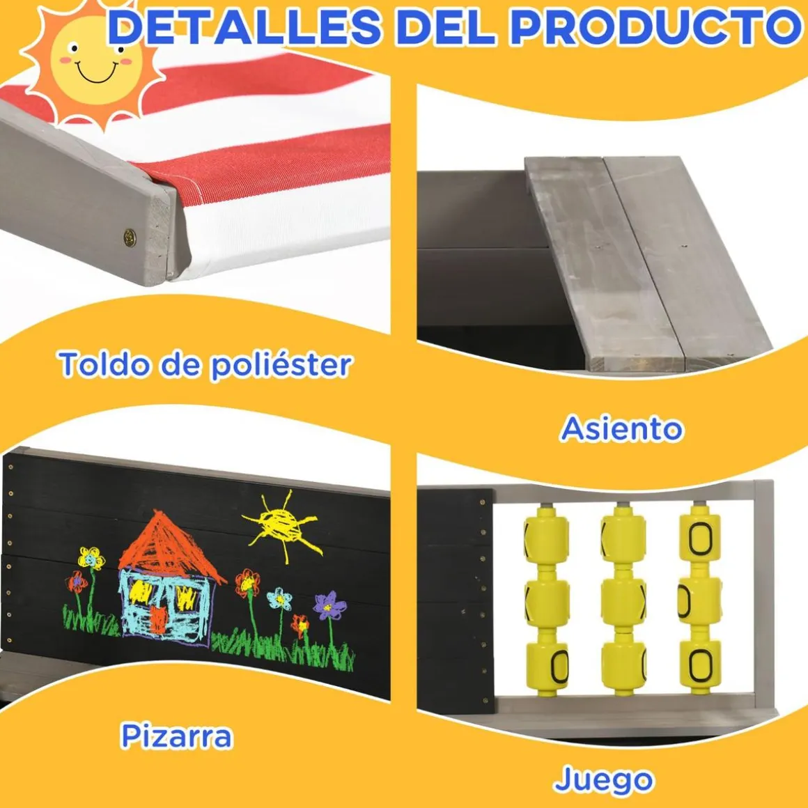 Outsunny - Arenero de madera con toldo y pizarra
