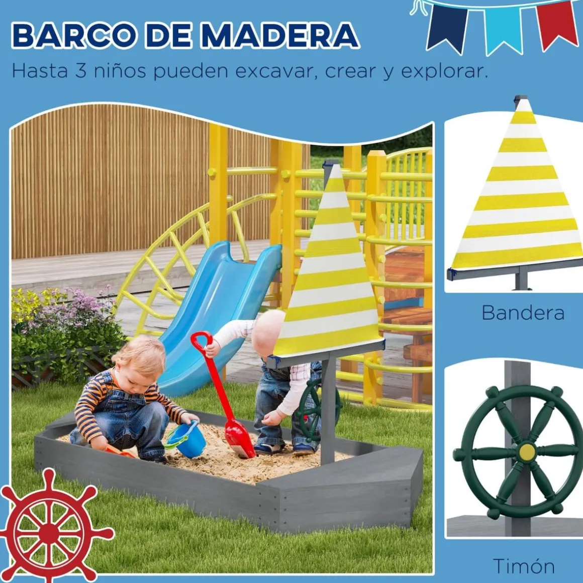 Outsunny - Arenero infantil madera Barco