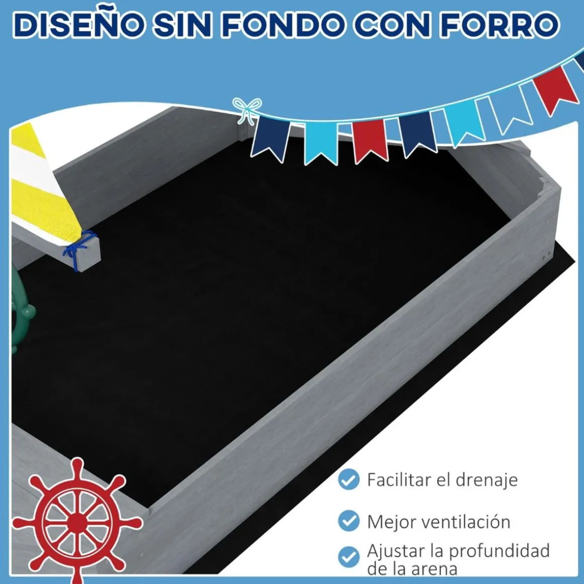 Outsunny - Arenero infantil madera Barco