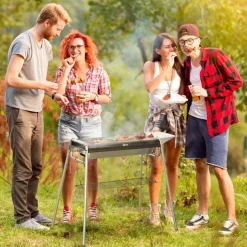 Outsunny - Barbacoa de carbón portatil con parrilla y plancha
