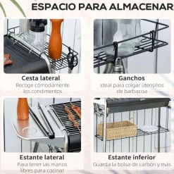 Outsunny - Barbacoa de carbón portatil con parrilla y plancha