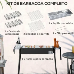 Outsunny - Barbacoa de carbón portatil con dos parrillas