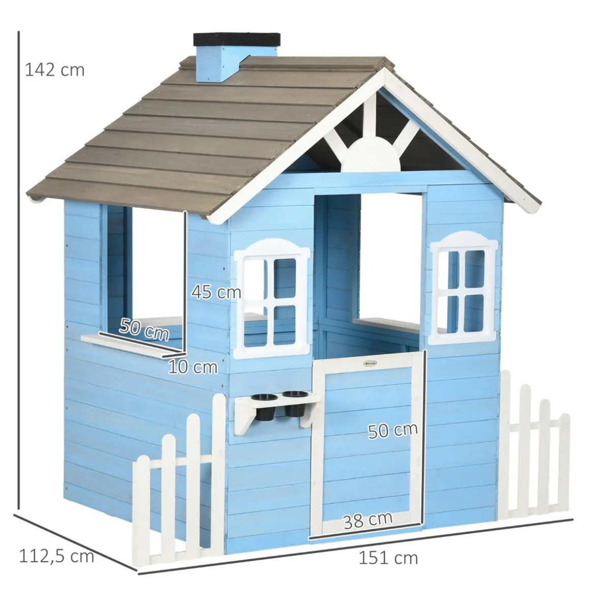 Outsunny - Casa de madera infantil Azul