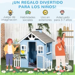 Outsunny - Casa de madera infantil Azul