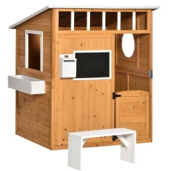 Outsunny - Casita de jardín de madera con banco y macetero