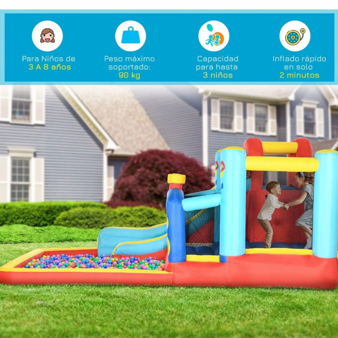 Outsunny - Castillo hinchable con inflador