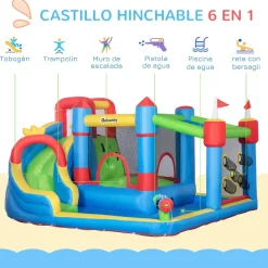 Outsunny - Castillo hinchable 6 en 1 con tobogán