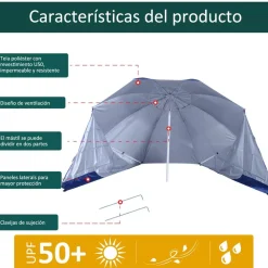 Outsunny - Parasol con dos paneles laterales Azul