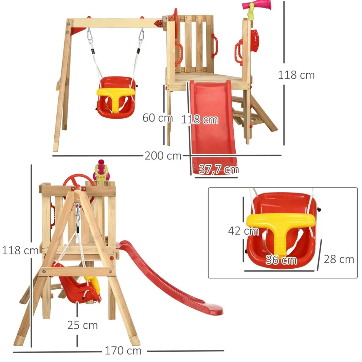 Outsunny - Parque de juego con tobogán y columpio
