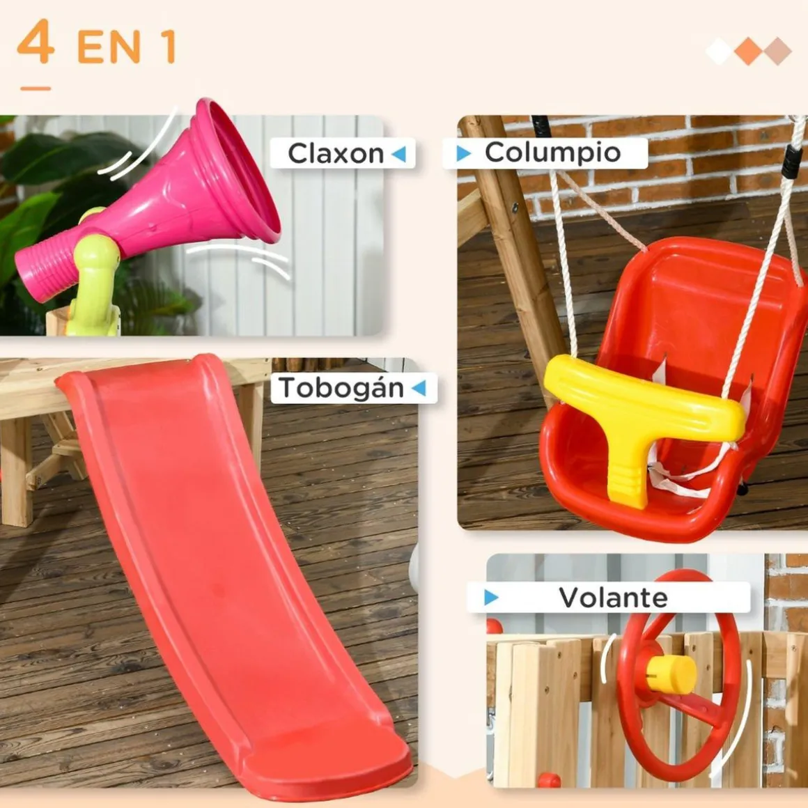 Outsunny - Parque de juego con tobogán y columpio