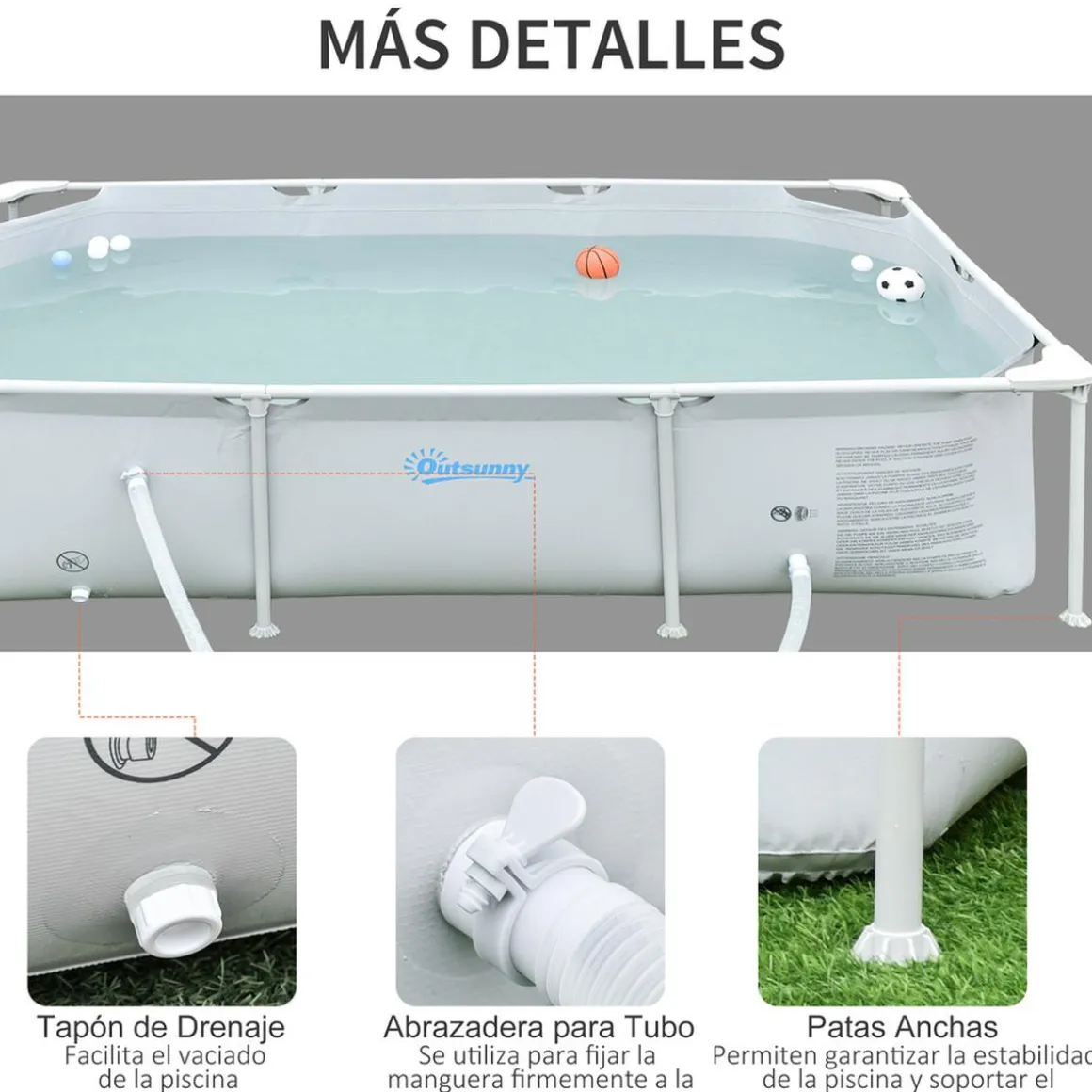 Outsunny - Piscina desmontable tubular gris 2.000 l con depuradora
