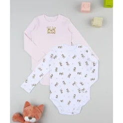 Pack 2 bodies de manga larga niña rosa y blanco con ositos