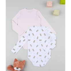 Pack 2 bodies de manga larga niña rosa y blanco con ositos