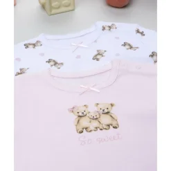 Pack 2 bodies de manga larga niña rosa y blanco con ositos