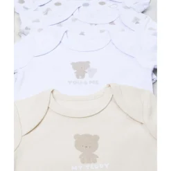 Pack 5 bodies de recién nacido osito blanco/beige