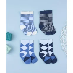 Pack 4 calcetines altos niño azul con fantasía