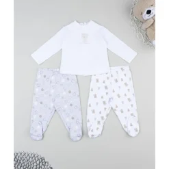 Pack 2 conjuntos oso recién nacido blanco/gris