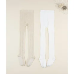 Pack 2 leotardos de niña beige y blanco