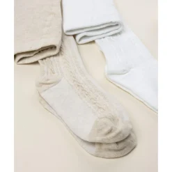 Pack 2 leotardos de niña beige y blanco