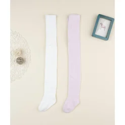 Pack 2 leotardos de niña blanco y rosa