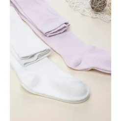 Pack 2 leotardos de niña blanco y rosa