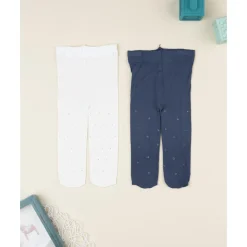 Pack 2 leotardos microfibra niña azul y blanco