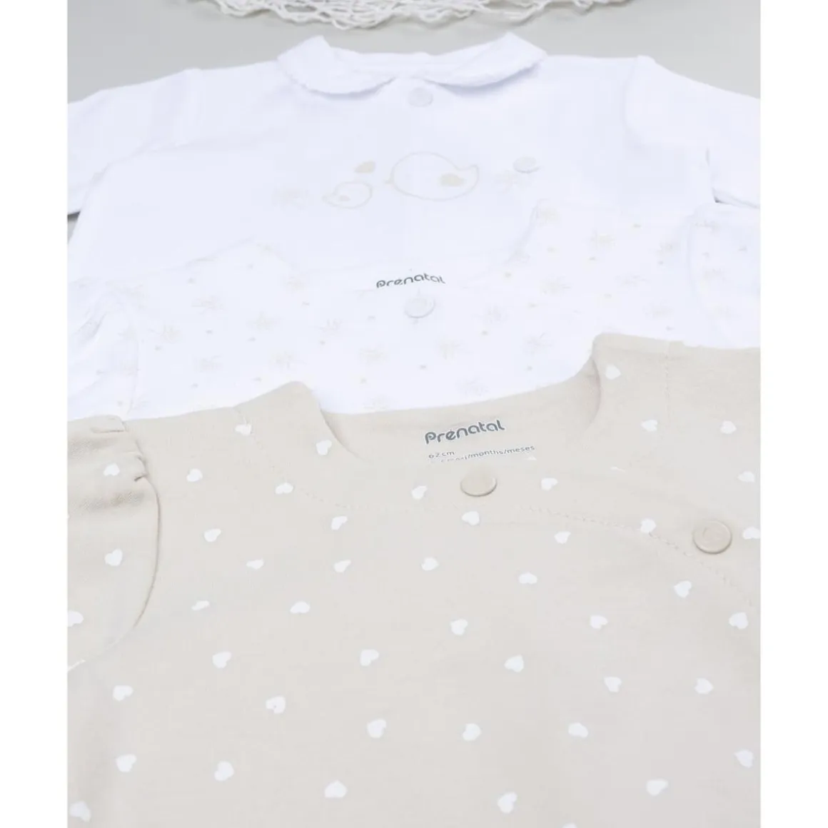 Pack 3 peleles interlock de recién nacida blanco/beige